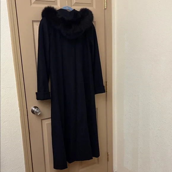 Vintage JULIA KLIEN Black Wool Fox Fur-Trimmed Hood Women's Coat - Picture 4 of 6